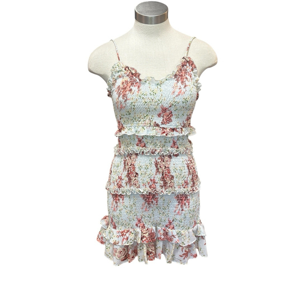 Zara Dress Ruffle Mini Spaghetti Strap Floral Stretch Summer Sz S